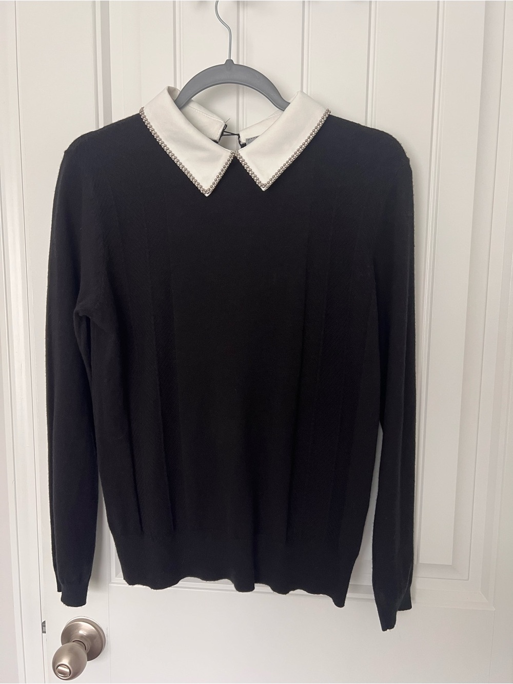 Liv Milano Preppy sweater Black with White beaded Collar - Size S - Picture 2 of 6